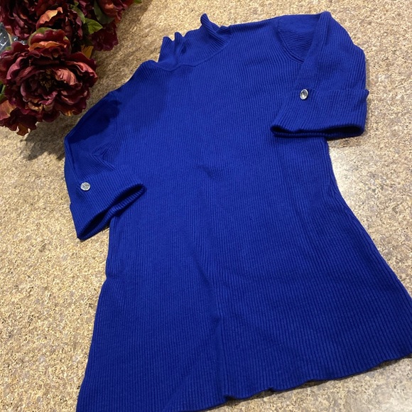 INC International Concepts Sweaters - INC International Concepts Blue Short Sleeve Sweater Cuffs With Fun Buttons S